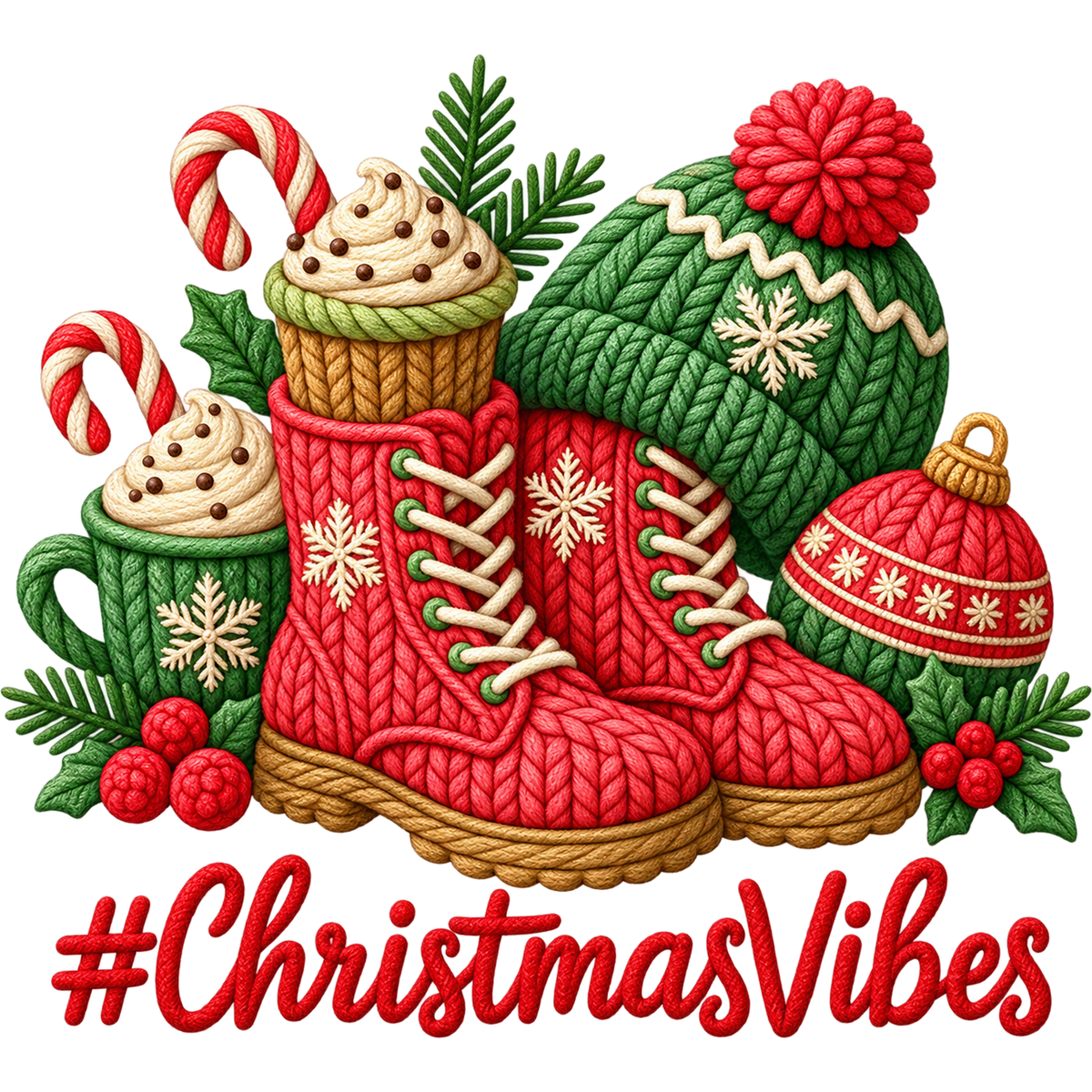 Y62 – Christmas Boots, Cocoa & Decor Faux Yarn DTF Transfers