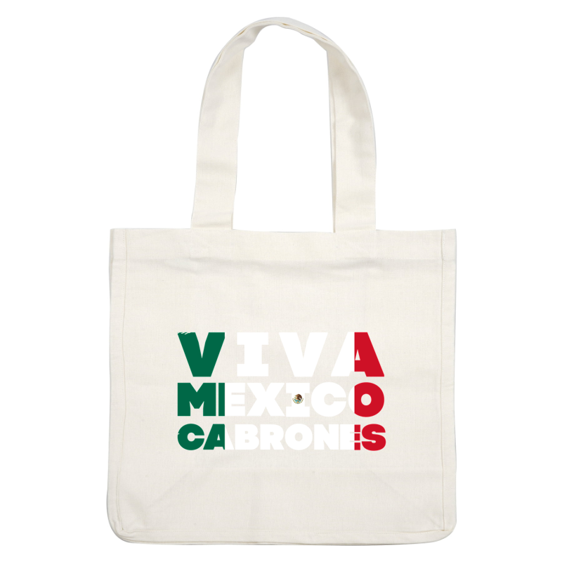 Celebre el orgullo mexicano con este vibrante diseño "Viva México Cabrones", con letras llamativas en verde, blanco y rojo.