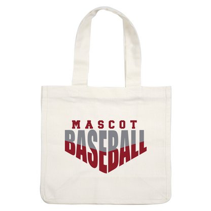 A bold graphic featuring the words "MASCOT BASEBALL" in red and gray, perfect for a sports-themed design.DTF Transfers heat press transfers