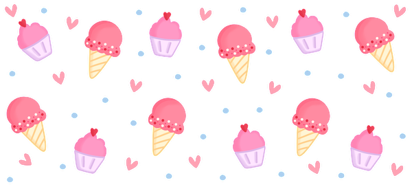 A cute pattern featuring pink ice cream cones and cups, perfect for summer!UV Transfers