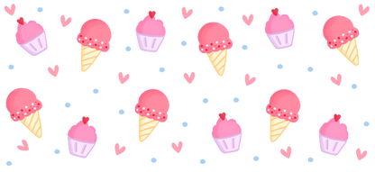 A cute pattern featuring pink ice cream cones and cups, perfect for summer!UV Transfers