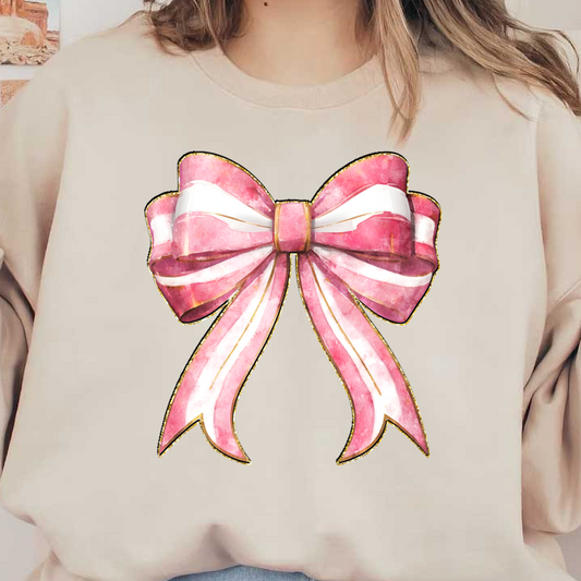 A lovely pink and white watercolor bow, adorned with gold accents, perfect for gift wrapping or decor.DTF Transfersdtf regular irondtf regular iron