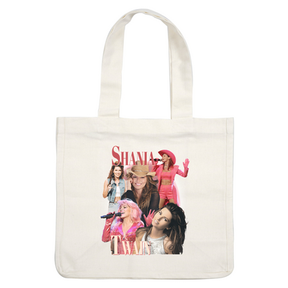 A vibrant collage of Shania Twain, showcasing her iconic looks and moments from her music career.DTF Transfers heat press transfers