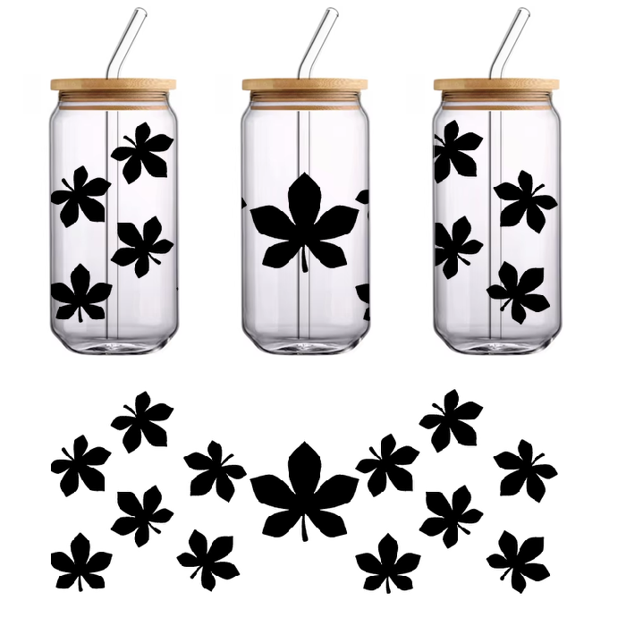 Silhouette of many leaves on green background.UV Transfers