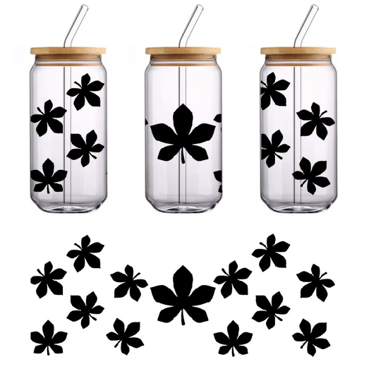 Silhouette of many leaves on green background.UV Transfers