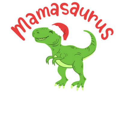 Celebrate the holidays with this adorable Mamasaurus Rex, featuring a cheerful dinosaur in a Santa hat!DTF Transfers heat press transfers