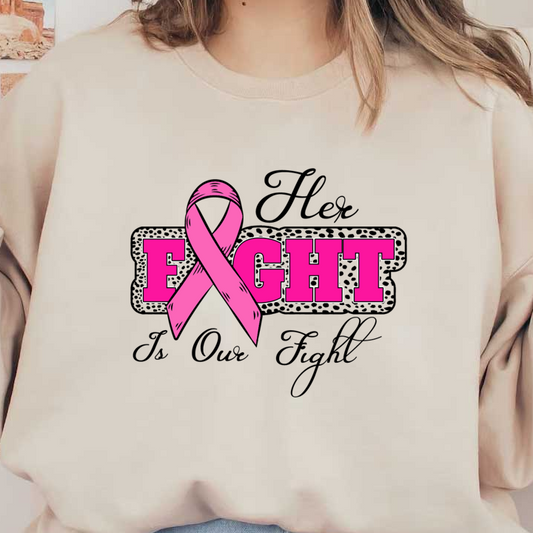 A bold graphic featuring the word "FIGHT" in pink, accompanied by a pink ribbon symbolizing support against breast cancer.dtf regular iron