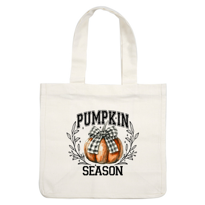 A charming orange pumpkin adorned with a stylish black and white checked bow, perfect for autumn decorations.dtf regular iron