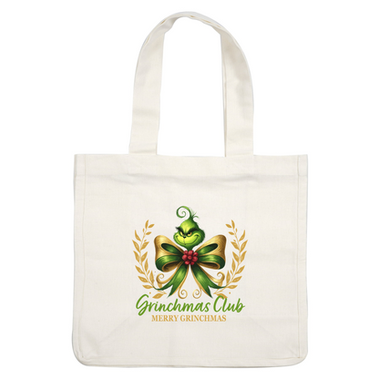 Celebrate the holiday spirit with this vibrant Grinchmas Club logo featuring the iconic Grinch and festive ribbon design. dtf transfers