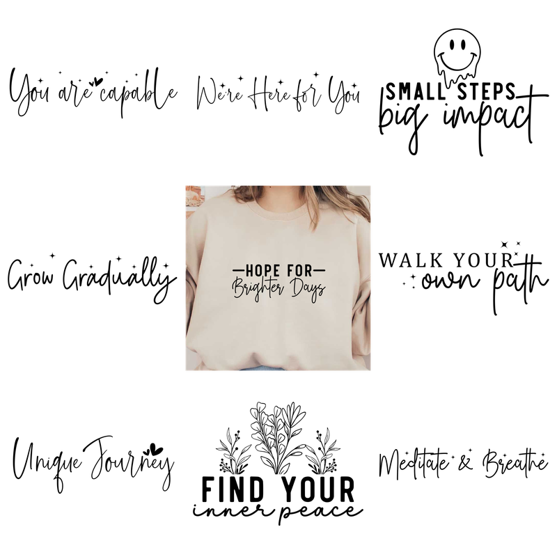 A cream long-sleeve top with "Hope For Brighter Days" written on it.DTF Transfers