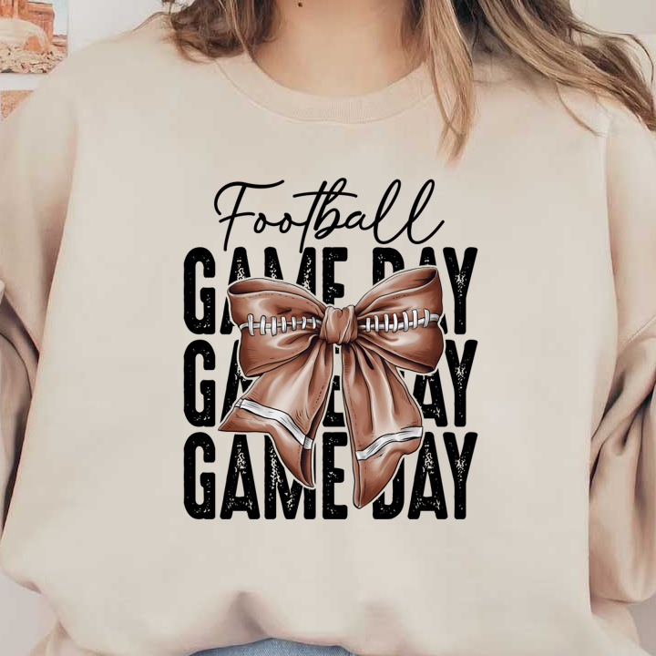 A charming brown football-themed bow with detailed stitching and sporty stripes, perfect for adding a playful touch.dtf regular iron