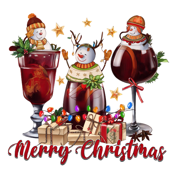 Celebrate the holidays with festive snowmen and elegant drinks surrounded by twinkling lights and cheerful presents. Merry Christmas!dtf regular iron