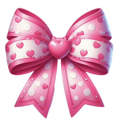 A charming pink bow featuring playful hearts and polka dots, topped with a heart-shaped center for a festive touch.DTF Transfers