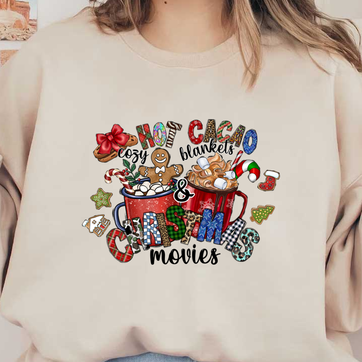 Celebrate the cozy spirit of Christmas with hot cocoa, warm blankets, and festive treats in this cheerful design!DTF Transfers dtf transfers