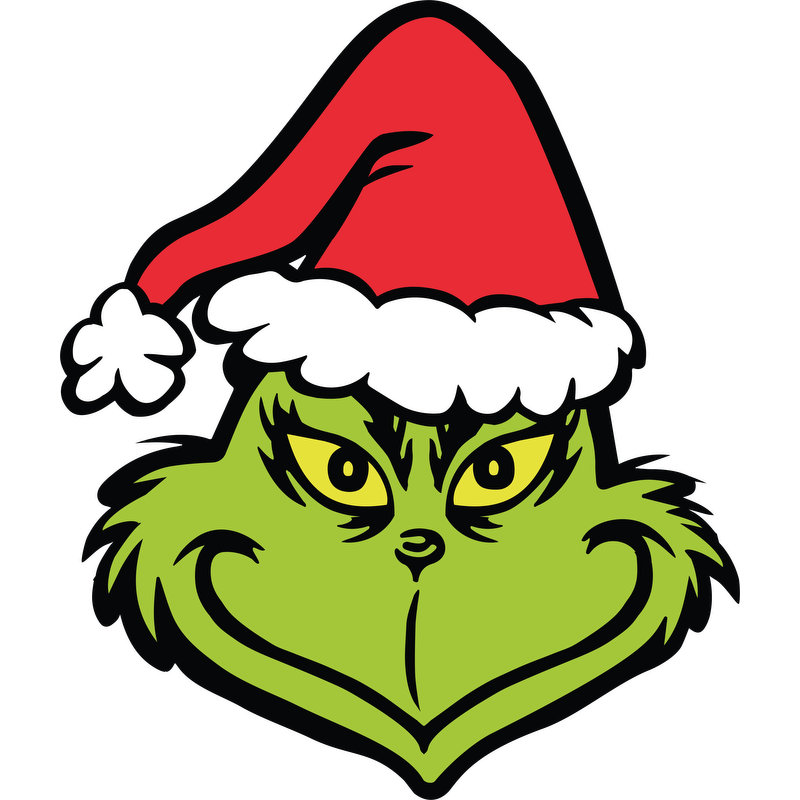 A whimsical Grinch wearing a red and white Santa hat, showcasing his mischievous grin and bright green fur.DTF Transfers dtf transfers dtf transfers