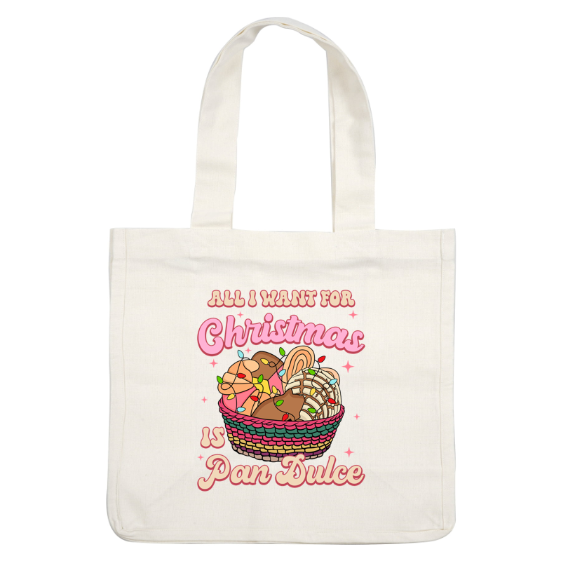 Celebrate the holiday season with a playful design featuring a basket of colorful pan dulce and cheerful holiday lights!DTF Transfers heat press transfers