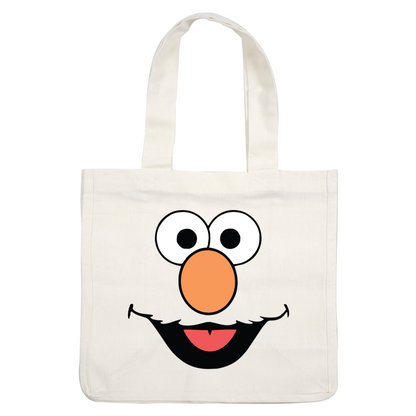 This is a fun, colorful cartoon face featuring large eyes, a prominent orange nose, and a playful smile.DTF Transfers