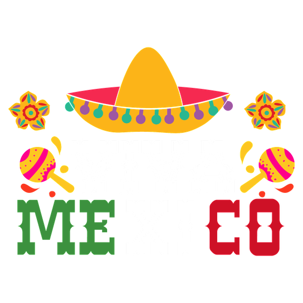 Celebrate Mexican culture with this vibrant design featuring a sombrero, maracas, and the phrase "Viva Mexico!" in bold colors. heat press transfers