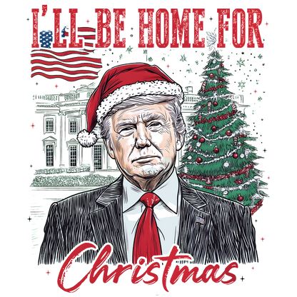 Celebrate the holidays with this festive design Trump in a Santa hat, surrounded by Christmas trees and decorations.DTF Transfers dtf prints