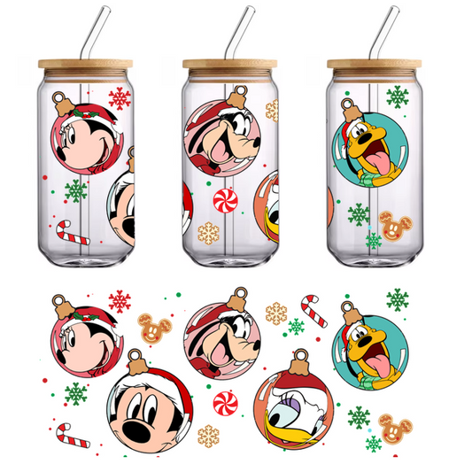 Celebrate the holidays with this fun set of ornament designs featuring Mickey, Minnie, Pluto, Goofy, and Daisy in festive cheer!UV Transfers dtf prints