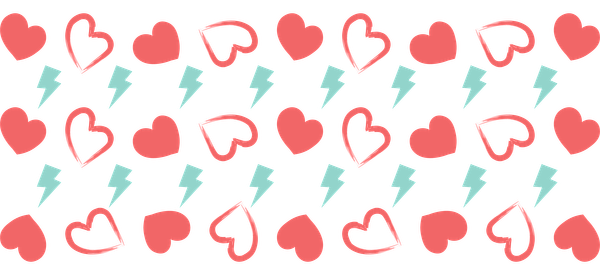 A playful pattern featuring red hearts and blue lightning bolts, perfect for a bold and fun design.UV Transfers heat press transfers