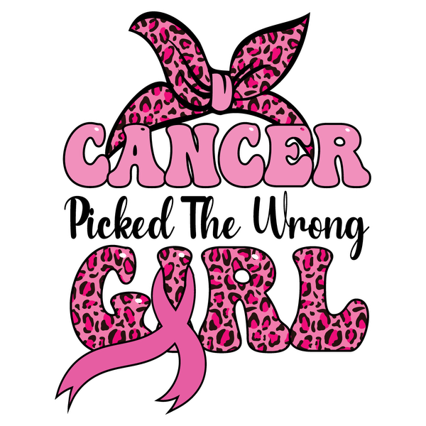 Diseño audaz "Cancer Girl" que presenta un lazo rosa y divertidos detalles con estampado de leopardo, que celebran la fuerza y ​​la individualidad.