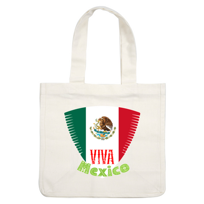 A vibrant design featuring the Mexican flag with an eagle emblem and the phrase "Viva Mexico" in bold, colorful letters. heat press transfers