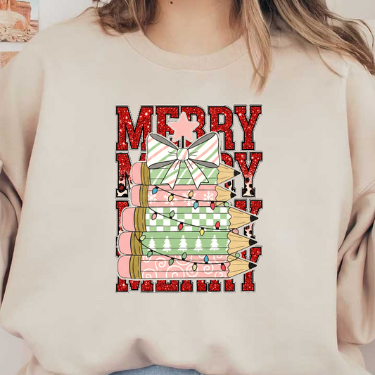 Celebrate the season with this festive Merry Christmas design featuring colorful pencils!DTF Transfers