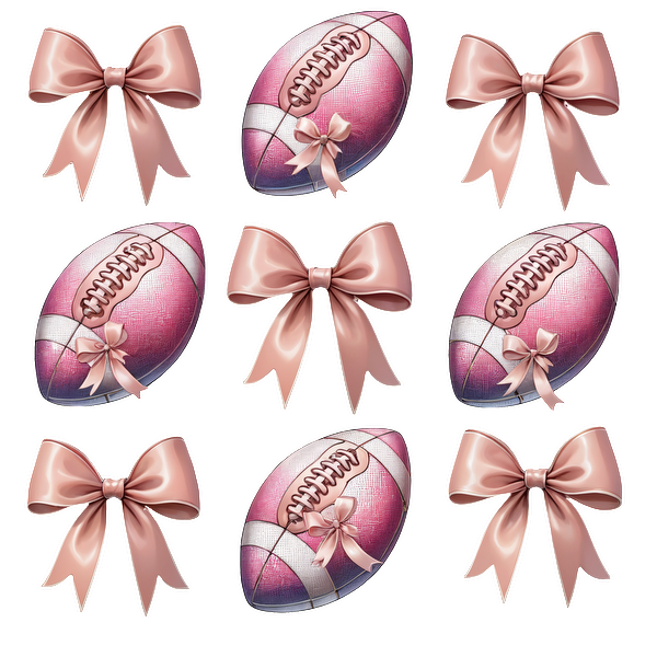 A fun grid of pink footballs and matching bows, perfect for a feminine touch on sports-themed decor.DTF Transfers dtf prints