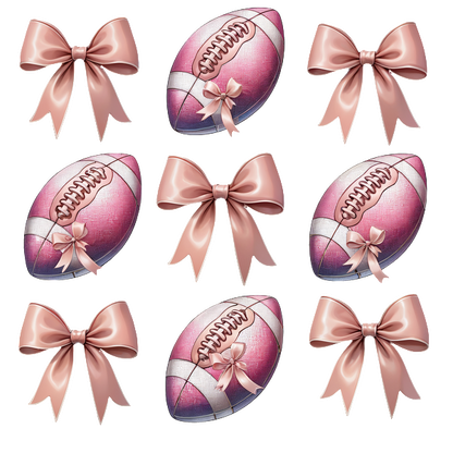 A fun grid of pink footballs and matching bows, perfect for a feminine touch on sports-themed decor.DTF Transfers dtf prints