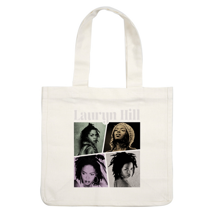 Un elegante collage de Lauryn Hill que muestra sus icónicas rastas y diversos looks a lo largo de su carrera. Transferencias DTF