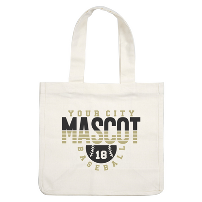 A stylish baseball-themed graphic featuring "YOUR CITY MASCOT" and "BASEBALL 18" with a baseball design.DTF Transfersdtf regular iron