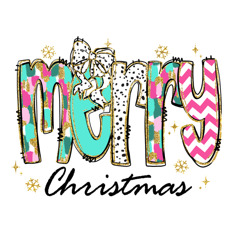 Colorful and festive, this "merry" design features playful patterns and glittery accents, perfect for celebrating the holiday spirit!DTF Transfers