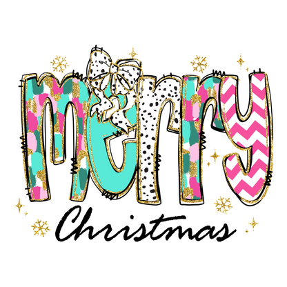 Colorful and festive, this "merry" design features playful patterns and glittery accents, perfect for celebrating the holiday spirit!DTF Transfers