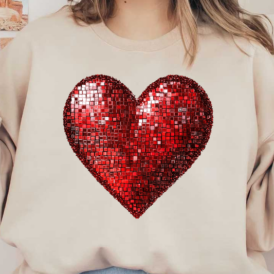 A vibrant, mosaic-style heart made of shimmering red tiles, perfect for expressing love and affection.DTF Transfers