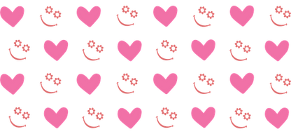 A playful pattern featuring pink hearts and smiling faces, perfect for adding a cheerful touch to any design.UV Transfers dtf prints dtf prints