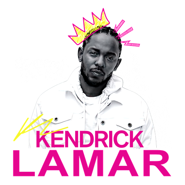 This vibrant graphic features Kendrick Lamar, showcasing his iconic style with bold colors and artistic elements.DTF Transfers