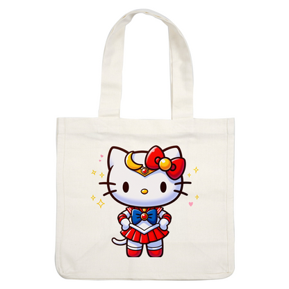 A charming character design featuring Hello Kitty dressed as a magical girl, complete with a red and blue outfit and sparkling accents.DTF Transfers dtf transfers