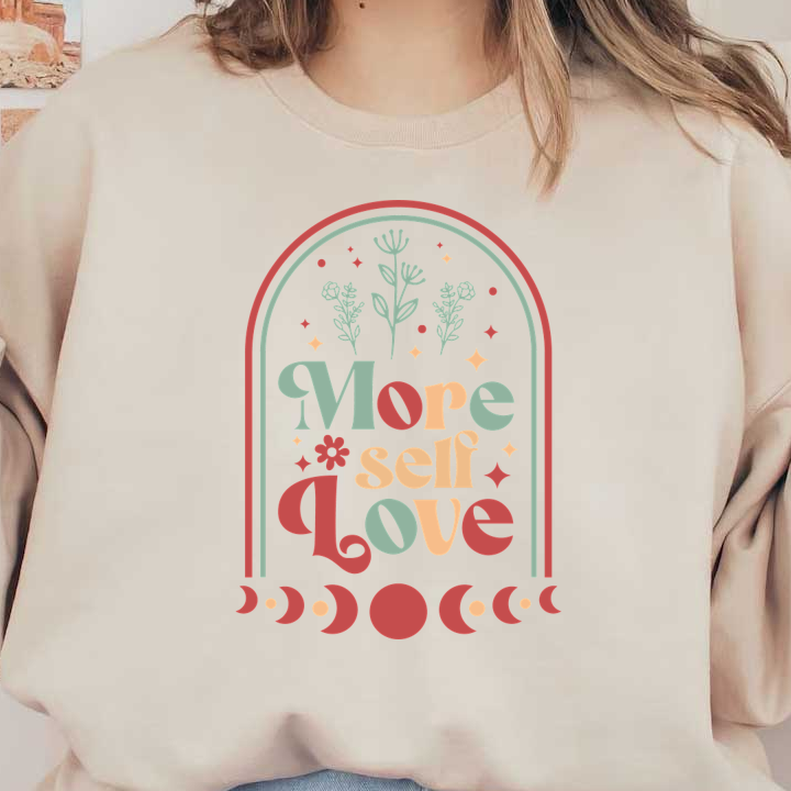 Un diseño vibrante con temática floral que presenta la inspiradora frase "Más amor propio" en colores y estilos divertidos.