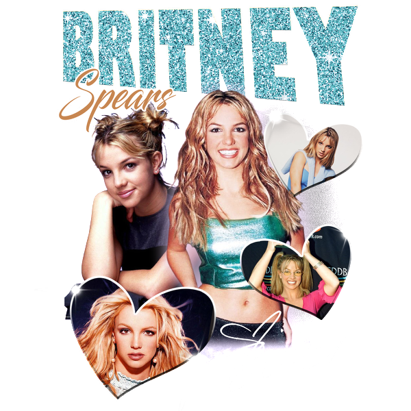 A vibrant collage featuring multiple images of Britney Spears, showcasing her iconic fashion and youthful charm through the years.DTF Transfers dtf transfers