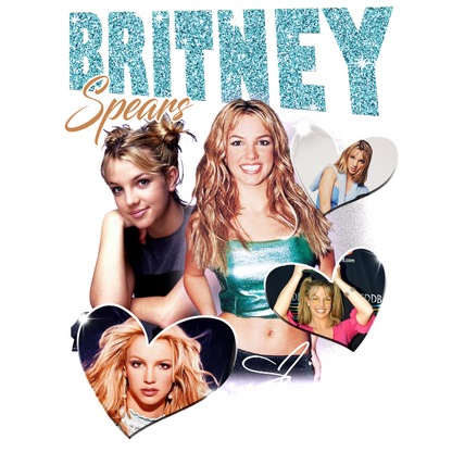 A vibrant collage featuring multiple images of Britney Spears, showcasing her iconic fashion and youthful charm through the years.DTF Transfers dtf transfers