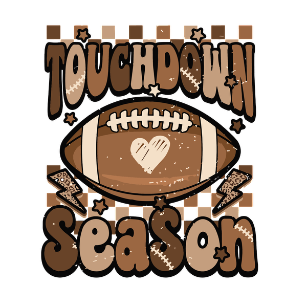 Celebrate football with this fun "Touchdown Season" graphic featuring a heart-shaped football and playful designs! dtf prints