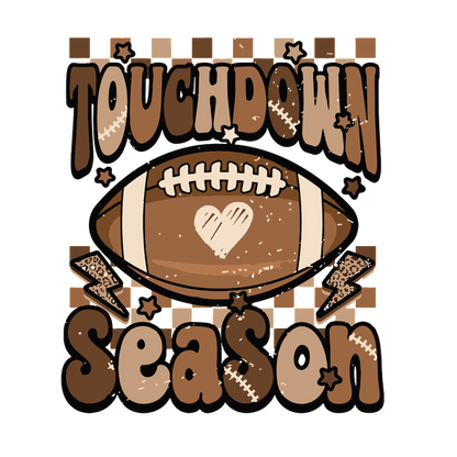 Celebrate football with this fun "Touchdown Season" graphic featuring a heart-shaped football and playful designs! dtf prints