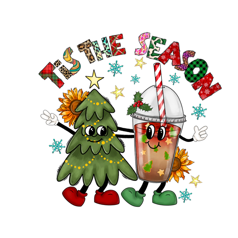 Get into the festive spirit with this cheerful holiday design featuring a cute Christmas tree and a festive drink!DTF Transfers dtf prints