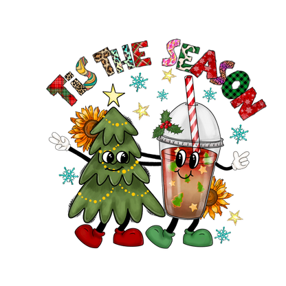 Get into the festive spirit with this cheerful holiday design featuring a cute Christmas tree and a festive drink!DTF Transfers dtf prints