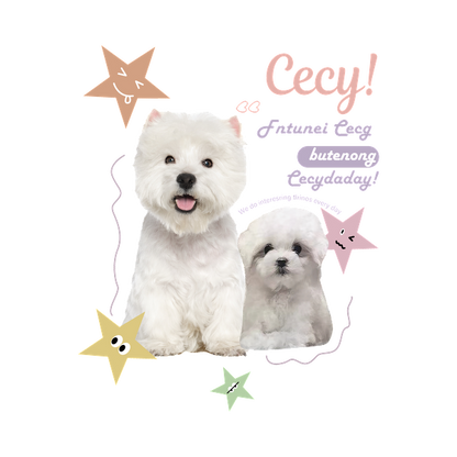 ¡Se presentan dos adorables perros blancos con estrellas divertidas y un texto encantador que celebra su ternura y amistad!