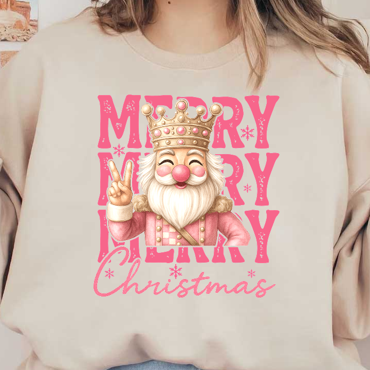 Colorful Christmas graphic featuring a cheerful, kingly Santa with peace sign.DTF Transfers