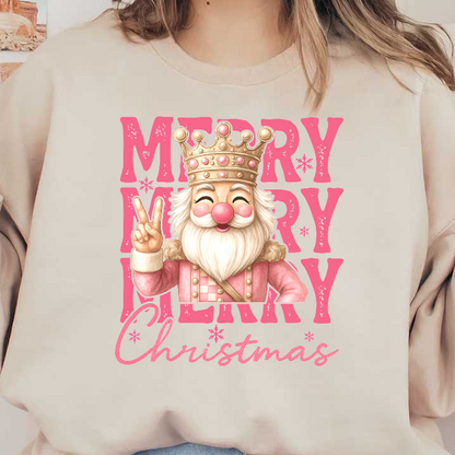 Colorful Christmas graphic featuring a cheerful, kingly Santa with peace sign.DTF Transfers
