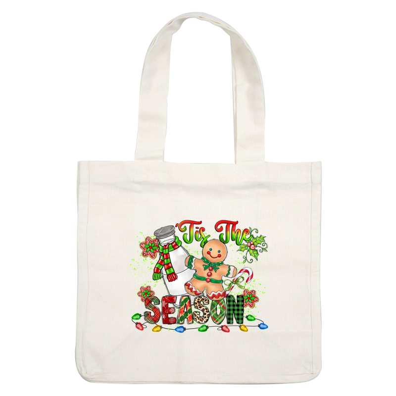 Celebrate the season with this festive illustration featuring a milk bottle, gingerbread cookie, candy cane, and colorful decorations.DTF Transfers heat press transfers dtf transfers