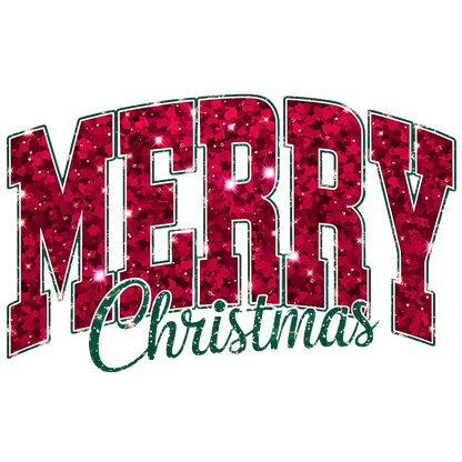 Sparkling red "Merry Christmas" graphic perfect for festive celebrations and decorations.DTF Transfers